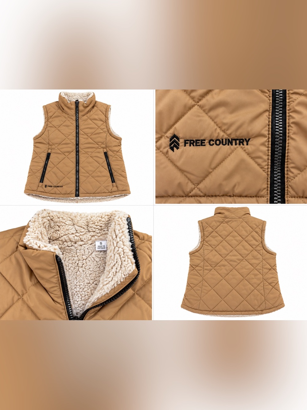 Free Country Quilted Fleece-Lined Vest in Tan